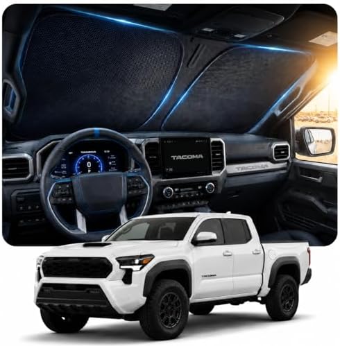 [2026 Upgraded] DooGooCoo Windshield Sun Shade for Toyota Tacoma 2016-2022 2023 [Cooling Ice-Crystal, 100% Sun Block] Car Sunshade Windshield for Truck Tacoma Sun Shade, Custom Fit for Toyota Tacoma. by DooGooCoo