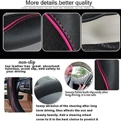 Car Steering Wheel Cover, Anti-Slip, Safety, Soft, Breathable, Heavy Duty, Thick, Full Surround, Sports Style (Black with Pink Line) - Image 2