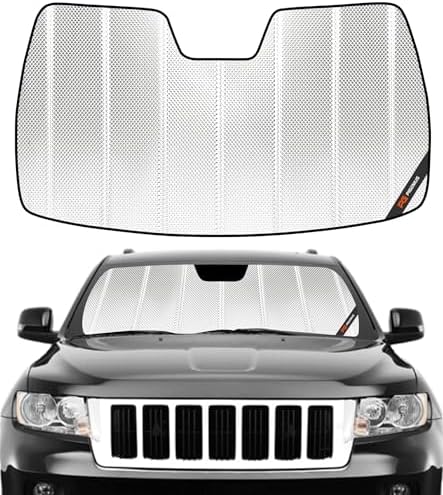 Pigenius Windshield Sunshade for Jeep Grand Cherokee 2011-2013 Without Rearview Mirror Mounted Camera, Custom Front Window Sun Shade - BLAZBLOCK by Pigenius