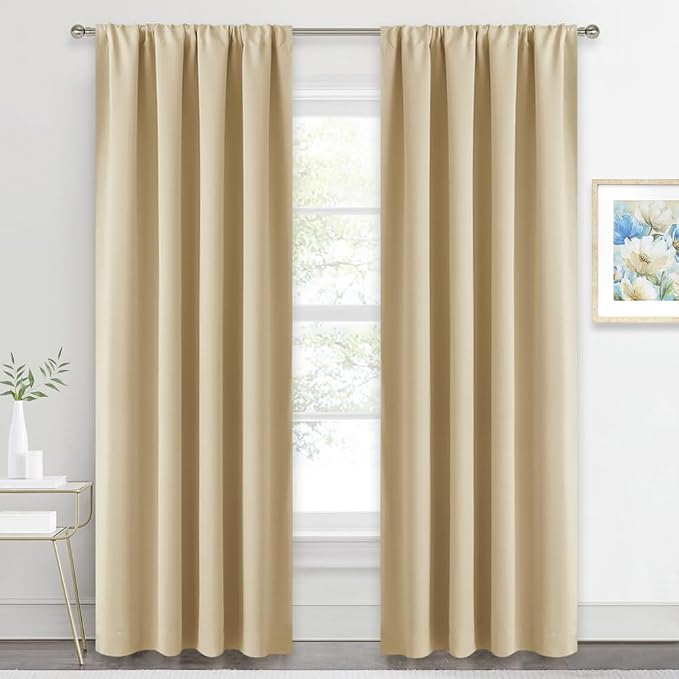 RYB HOME 2 Panels Doorway Curtains | Thermal Insulated,Privacy,Rod Pocket,Easy Installation,Drapes for Living Room Bedroom Dining Room,W34 x L80,Biscotti Beige by RYBHOME