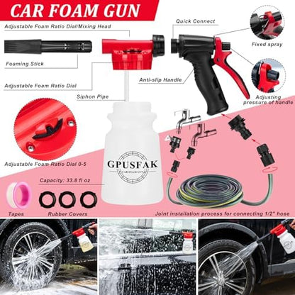 39Pcs Car Wash Cleaning Kit with Foam Gun Sprayer Detailing Brushes Collapsible Bucket Windshield Cleaning Tool Tire Brush Towels Complete Interior Exterior Detailing Set for Car - Image 2