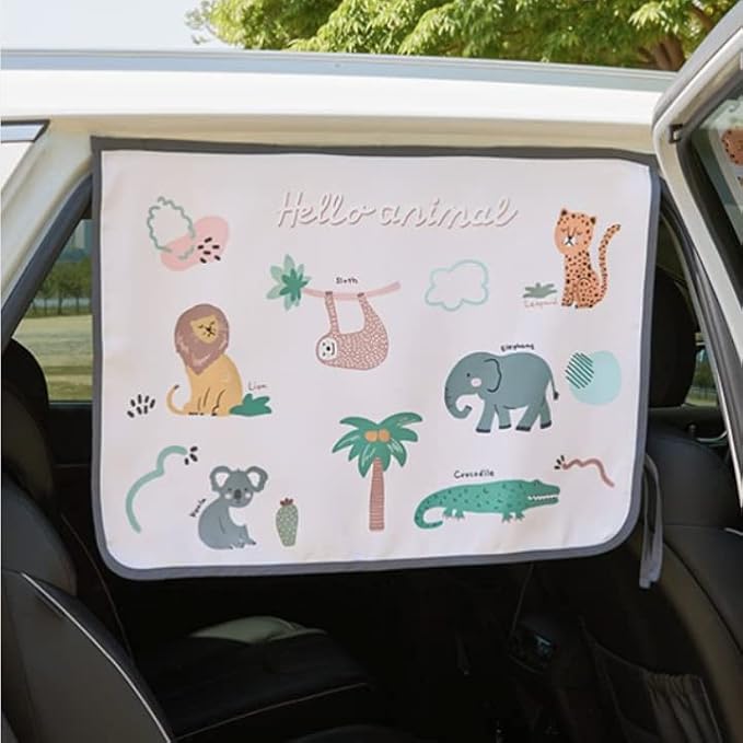 Magnetic Car Sun Shade Curtain for Side Window – Sun Blocker and UV Protector for Baby, Kids, and Pets – Universal Fit with Built-in Magnets for Steel-Framed Door (Animal Friends) - Image 2