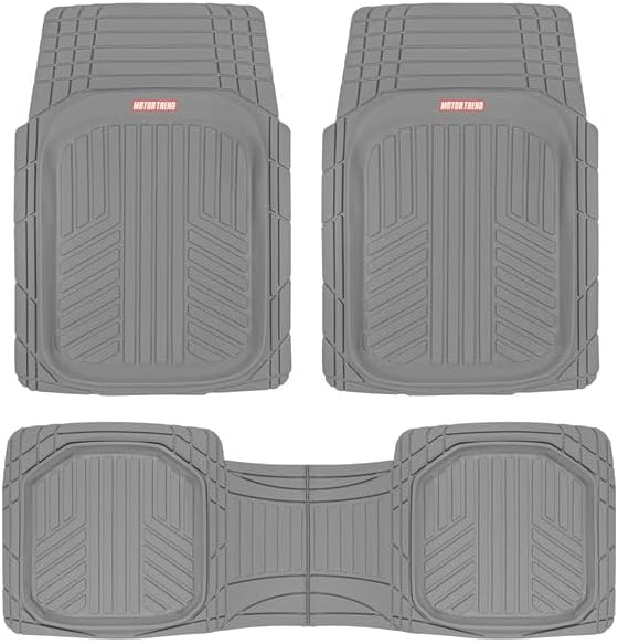 Motor Trend FlexToughXL Floor Mats for Cars Full Set, All-Weather Rubber Automotive Floor Mats, Waterproof Heavy Duty Car Mats, Flexible Floor Liners for Car Truck Van SUV, Car Floor Mats (Gray) by MotorTrend