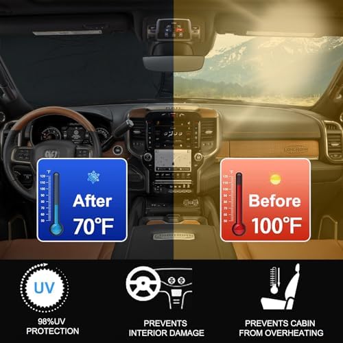2026 Upgrade Front Windshield Sunshade Fit for Dodge RAM 1500 2010-2025 2026 Foldable Car Shade Automotive Windshield Sunshades for Dodge RAM 1500 Accessories |Keeps Your Vehicle Cool| - Image 2