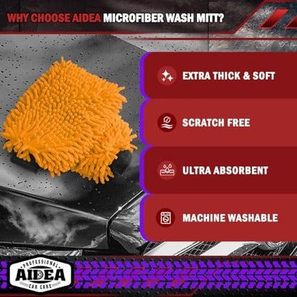 AIDEA Car Wash Mitt Microfiber, 2PK, Car Wash Brush, Orange, 8''X12'' - Image 3