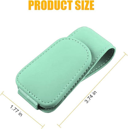 AICEL Sunglasses Holders for Car Sun Visor, Magnetic Clip, Light Green | Leather Eyeglasses Hanger Mounter, Magnetic Glasses Holder and Ticket Card Clip, Car Accessories, Universal Fit - Image 2