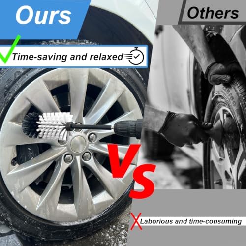 Wheel Brush Kit, Soft Drill Wheel Cleaner Brush, No Scratches Highly Dense Car Cleaning Brush Set for Wheels, Rims, Engines, Exhaust(White/Black,2Pcs) - Image 2