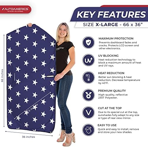 Autoamerics Truck Windshield Sun Shade with Storage Pouch & Anti-Slip Dash Pad - Foldable USA Stars Flag Design - Fits Most SUVs & Trucks - Blocks UV Rays and Keeps Car Cool | X-Large (66 x 36 inches) - Image 2