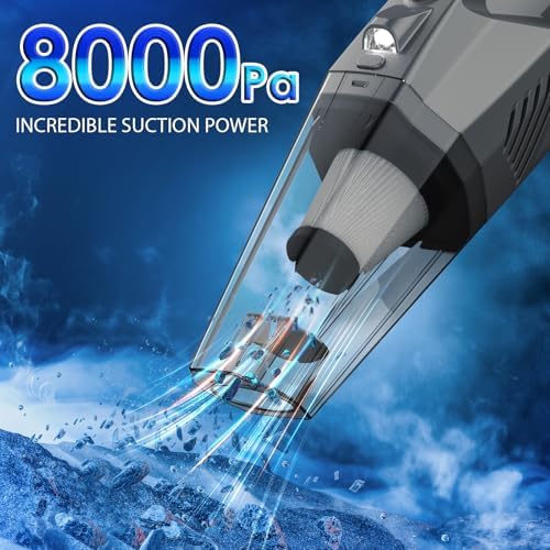 THINKWORK Car Cleaning Kit, Car Vacuum Kit, Gray Car Interior Detailing Kit with 8000PA High Power Vacuum, Including 7Pcs Detailing Brush Set and Bag - Image 2