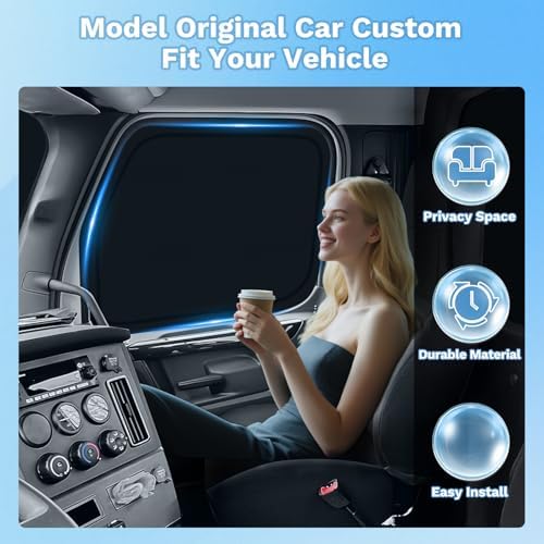 KUST Car Window Shades for Freightliner Cascadia 2018-2025 2026 Windshield Sun Shade Side Window Cover UV Block Privacy Protection Cascadia Accessories Foldable Front Rear Full Set 3PCS - Image 4