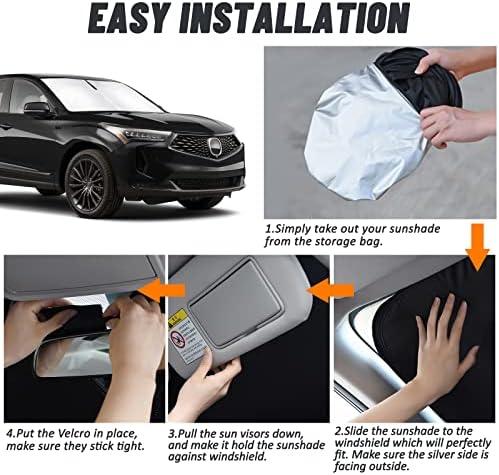D-Lumina Windshield Sun Shade for 2019-2025 Acura RDX Accessories, Front Window Sunshade Sun Visor Protector Block UV Rays Heat, Foldable 2 Layers 210T Material - Image 5