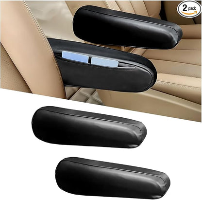 2PCS Car Armrest Cover, Soft Leather Anti-Scratch Vehicle Seat Arm Rest Protector with Side Pocket, Breathable Auto Interior Front Seat Armrest Cover Pad, Universal for Most Vehicles by Unknown