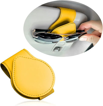 OFBAND Magnetic Sunglass Holder for Visor, PU Leather Car Organizer, Universal Accessory (Yellow) by OFBAND