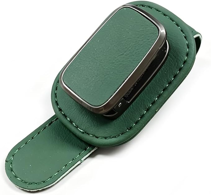 Car Sunglass Holder, Leather Car Sun Visor Eyeglasses Clip with Anti-Scratch Soft Padding, One-Handed Operation Auto Interior Glasses Organizer for Most Cars, Trucks, SUVs (Green) by Unknown