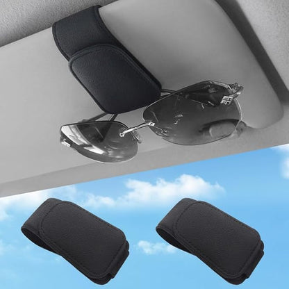 TCJJ Sunglasses Holders for Car Visor,Car Magnetic Glasses Holder Leather Sunglasses Clip and Ticket Card Clip Suitable for Car Interior Visor and Different Size Eyeglasses(Black/2) by TCJJ