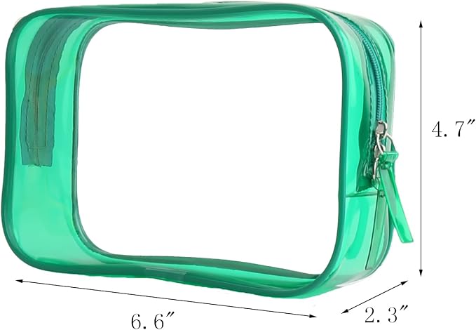 Buminee Clear Pouch Small, Clear Makeup Bag, 6.6"x2.3"x4.7" Size TSA Approved Toiletry Bag, Clear Travel Bags for Toiletries, Clear Cosmetic Bag for Women and Men Small-1 Pack Green - Image 2