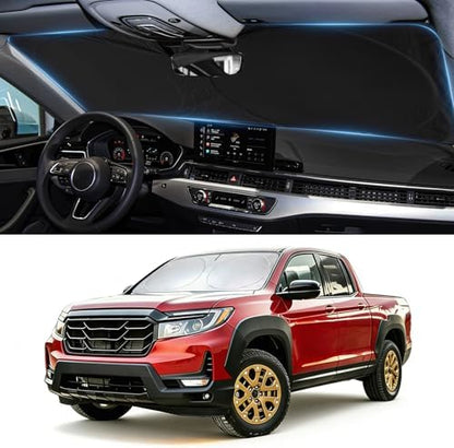 Sun Shade for Ridgeline Windshield Sunshade Custom Fit Honda Ridgeline 2017-2024 2025 Front Window Cover Retractable Sun Visor Protector Keep Interior Cool UV Blocker by BOODANCARS