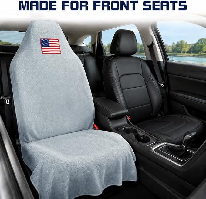 Car Seat Towel Cover, Sweat-Proof & Absorbent Microfiber Seat Protector for Gym, Workout & Beach, Universal Fit for Most Cars, SUVs & Trucks, 59"x29", Silver Gray Flag (1 Pc) - Image 2