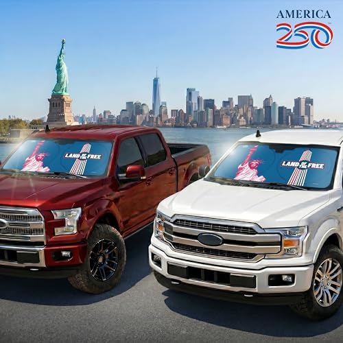 BDK Statue of Liberty Washington Monument Windshield Sun Shade America 250 Pop Up Patriotic Car Sunshade Split Design UV Protection Heat Blocker Foldable Cover Truck SUV 4th of July Memorial Day - Image 2