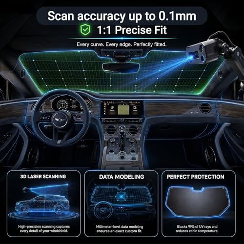 Windshield Sun Shade Custom Fit for 2018-2023 Chevrolet Traverse, Advanced Diamond-Patterned Heat Shield to Block UV Rays, Foldable Auto Window Visor, Precise Mirror Cutout - Image 2