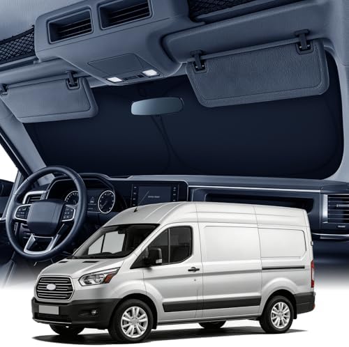 Zanch Large Custom Windshield Sun Shade for Ford Transit 2015-2026, 7-Layer UV & Heat Block, 3D Scanned Custom Fit, Interior Protection, Helps Keep Cabin Cooler, Foldable Van Accessories by Zanch