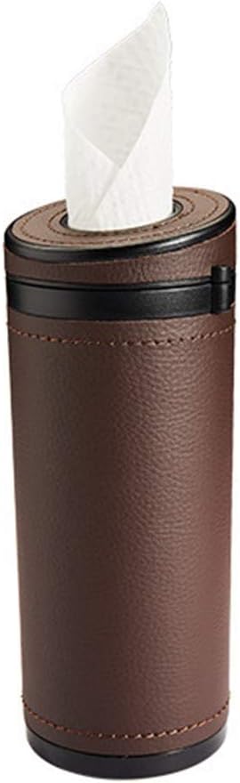 Car Tissue Tube, Cylinder Tissue Box Diameter 2.75'' PU Leather Round Tissues Container for Car Cup Holder, Up to 30 Count Tissue by Mioyoow