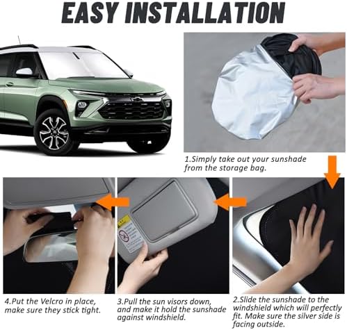 D-Lumina Windshield Sun Shade for 2021-2025 Chevy Trailblazer Accessories, Front Window Sunshade Sun Visor Protector Block UV Rays Heat, Foldable 2 Layers 210T Material - Image 5