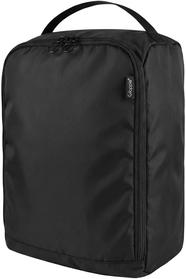 Gloppie Shoe Bags for Travel - Portable Shoes Storage Bag, Shoe Pouch, Shoe Packing Cubes for Men Women - Classic Black | 12 x 9 x 5 in travel shoe bag with a full-opening zipper, carry handle, and fold-flat design for shoes up to US size 10 by Gloppie