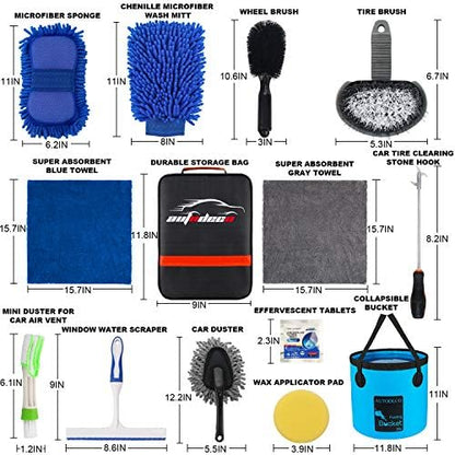 22Pcs Car Wash Cleaning Tools Kit Car Detailing Set with Black Canvas Bag Collapsible Bucket Wash Mitt Sponge Towels Tire Brush Window Scraper Duster Complete Interior Car Care Kit - Image 6