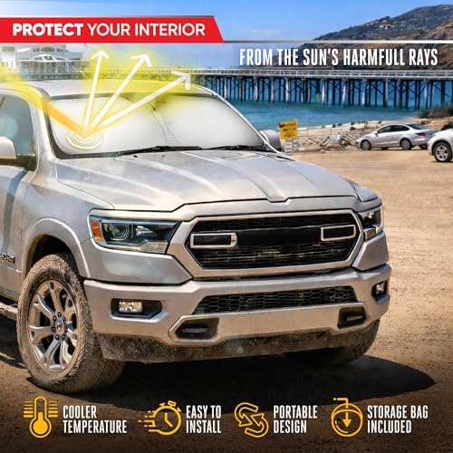 Motor Trend Custom Fit Dodge Ram 1500 Windshield Sun Shade - Fits All (2019-2026) Trims - Foldable Pop-Up Car Windshield Sunshade Dodge Ram 1500 Accessories - Automotive Ram Truck Interior Protection - Image 3