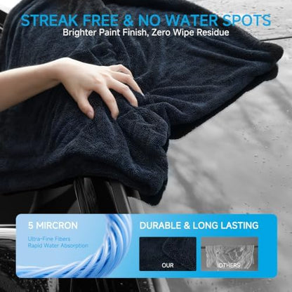 TTRCB 2 Pack Car Drying Towels, 48" x 24" Extra Large Microfiber Towels for Cars, Ultra-Absorbent 70/30 Blend, 1400 GSM, Streak Free, Twisted-Loop Drying Towels Car Detailing for SUV, RV, Truck - Image 6