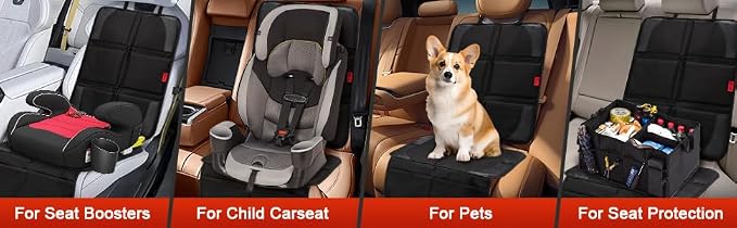 Kaiphy Car Seat Protector with Thick Padding + XL Large Car Seat Cover for Child Car seat, Eco Friendly Waterproof & Durable Fabric + 2 Storage Pockets Protect Fabric or Leather Seats 2Pack (Brown) - Image 5