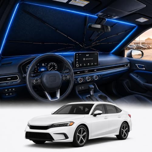 [2026 Upgraded] DooGooCoo Windshield Sun Shade Umbrella for Honda Civic 2022-2025 2026 [100% Sunlight Blocked, Cooling Ice Crystal] Sunshade for Car Windshield for Civic Sun Shade, Custom Fit Civic. by DooGooCoo