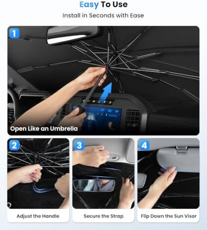 Zanch Windshield Sun Shade Umbrella: 3D Scan Custom Fit for Toyota Corolla 2000-2026 [99% UV Protection, Up to 75℉ Cooler] Reflective Heat Shield, Foldable Front Sunshade Umbrella, Car Accessories - Image 6