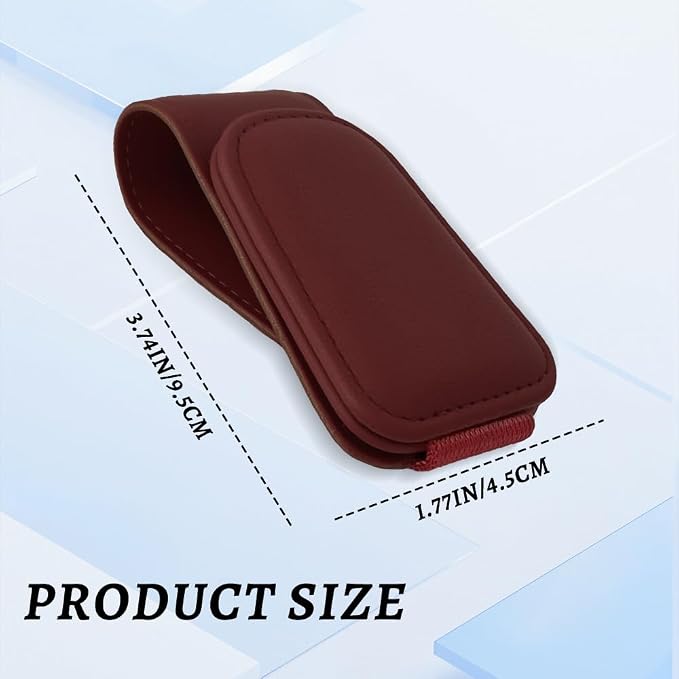 Sunglass Holder for Car, Car Sunglass Holder, Magnetic Leather Sunglasses Holder and Ticket Card Clip, Auto Multi-Functional Sun Visor Eyeglass Holders for SUV Pickup Truck (Wine Red) - Image 2