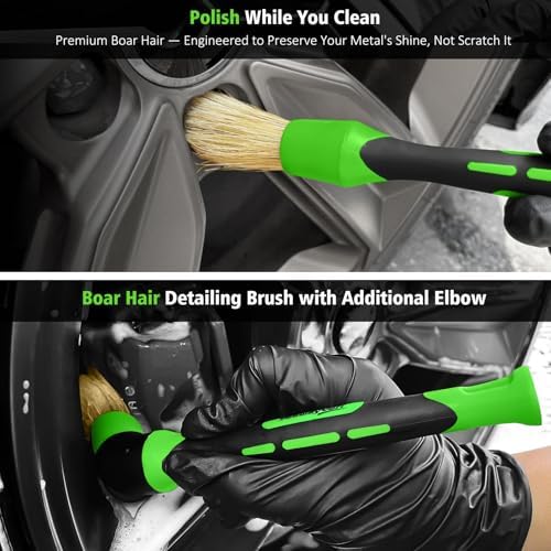 YeewayVeh 4PCS Car Wheel Cleaning Kit, 360° Bendable Rim Brush, Green/White - Image 5