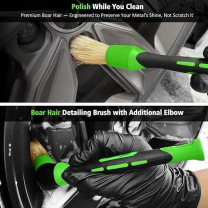 YeewayVeh 4PCS Car Wheel Cleaning Kit, 360° Bendable Rim Brush, Green/White - Image 5