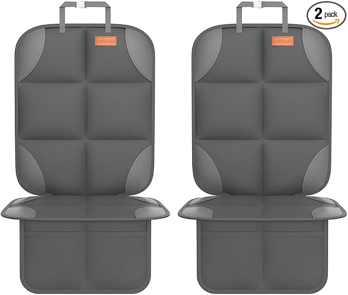 SMART ELF 2 Pack Car Seat Protector - 600D Fabric Waterproof (Dark Gray) | Baby/Pets for Child Car Seat with Thicily Padded and Non-Slip Backing Mesh Pockets, Universal Size - Sedan SUV Truck by SMARTELF