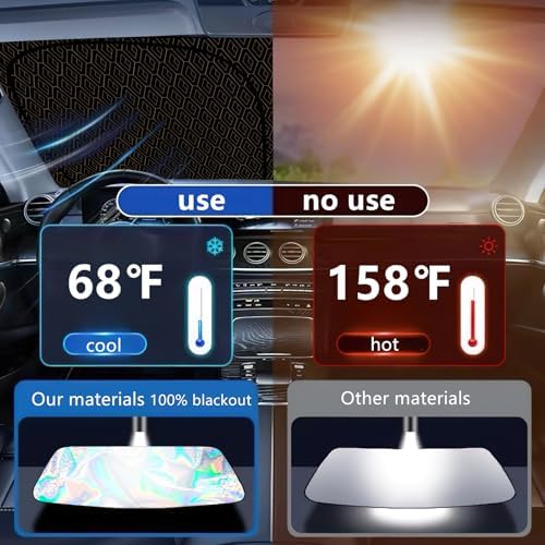 GWUSKDT Foldable Windshield Sunshade Iridescent Heat Shield with Reflective Polyester Fabric UV Protection Car Sun Shade with Memory Steel Frame Keeps Interior Cool & Protects Dashboard (58 x 31 in) - Image 6