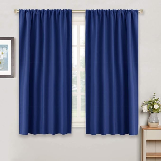 RYB HOME 54 inch Blackout Curtains for Living Room Bedroom, Rod Pocket | Thermal Insulated, Room Darkening, Temperature Balance, Shades for Studio Dorm Rental Room, W42 x L54, Marine Blue, 2 Panels by RYBHOME