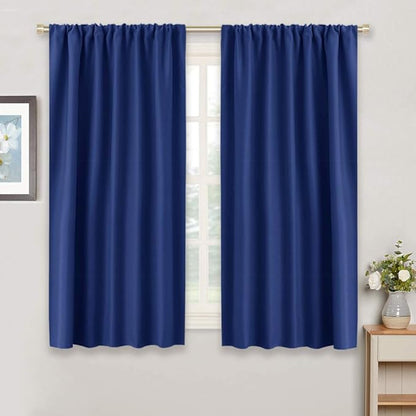 RYB HOME 54 inch Blackout Curtains for Living Room Bedroom, Rod Pocket | Thermal Insulated, Room Darkening, Temperature Balance, Shades for Studio Dorm Rental Room, W42 x L54, Marine Blue, 2 Panels by RYBHOME