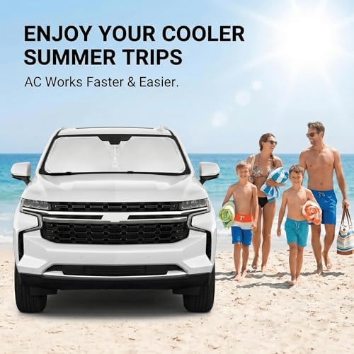 Windshield Sun Shade for Chevy/Chevrolet Tahoe 2021-2024 2025 2026 Front Window Shade Custom Fit Tahoe Accessories Sun Visor Foldable Shade Blocks UV Rays Summer Must Have Car Accessories - Image 4