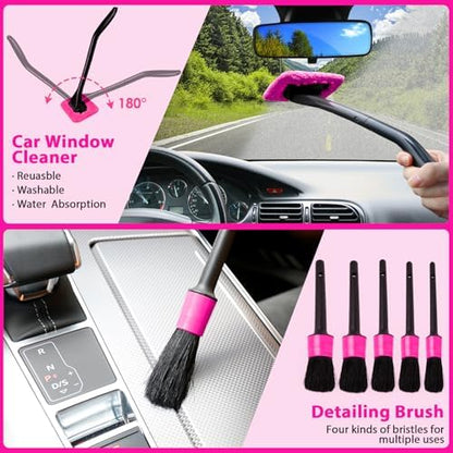 THINKWORK Car Detailing Kit with Vacuum, Pink Car Cleaning Accessories Set - Image 4