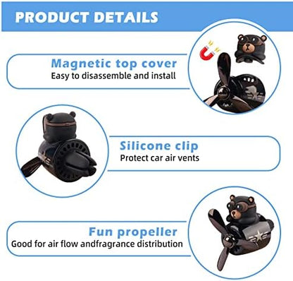 Car Air Freshener Cute Cartoon Bear Pilot Car Diffuser Rotating Propeller Automotive Air Outlet Fan Creative Car Perfume Decoration Cool Car Accessories Comes with 4 Fragrant Tablets - Image 2