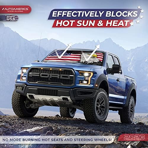 Autoamerics 1-Piece Windshield Sun Shade New American Eagle Flag USA Patriotic Design - Foldable Car Front Window Sunshade for Sedans SUV Truck - Blocks Max UV Rays and Keeps Your Vehicle Cool - Large - Image 3