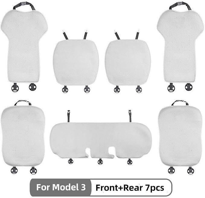 TOPABYTE Seat Cushion Covers Full Set for Tesla Model 3 Highland 2017-2026 | Front Rear Four Seasons Universal Breathable Ice Silk White Back Car Seat Protector Pad Cushion Anti-Slip Mat Accessories - Image 3