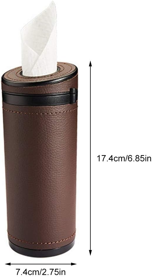 Car Tissue Tube, Cylinder Tissue Box Diameter 2.75'' PU Leather Round Tissues Container for Car Cup Holder, Up to 30 Count Tissue - Image 5