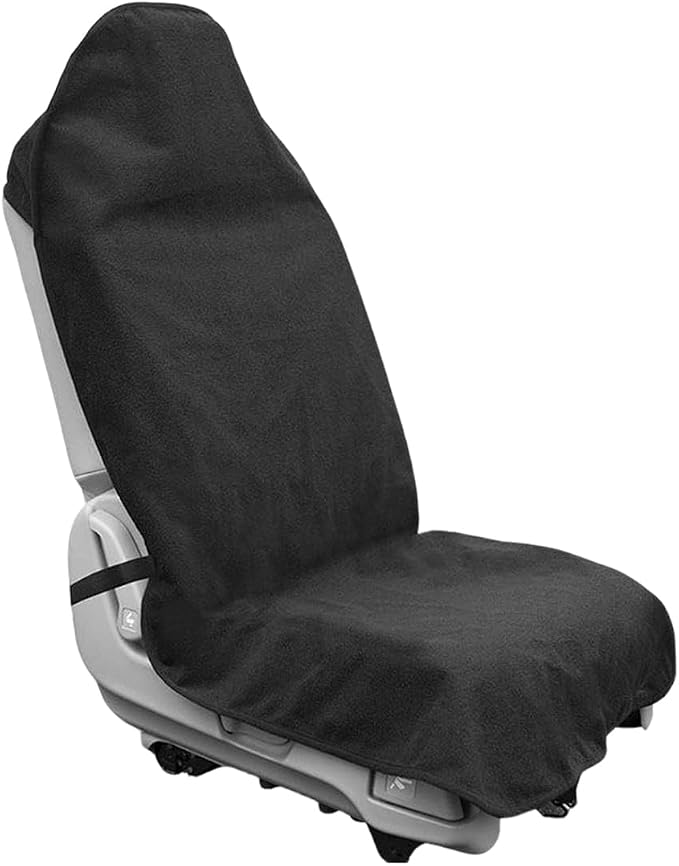 55.12 x 29.53 Inch Washable Towel Front Seat Cover, Black | soft anti-pilling cloth, neoprene grip dots, elastic straps, fits most cars, SUVs, and trucks, interior accessories by Unknown