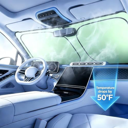 Foldable Windshield Sunshade | Graphene Heat Shield with Reflective Polyester Fabric | UV Protection Car Sun Shade with Memory Steel Frame | Keeps Interior Cool & Protects Dashboard | M (56 x 28 in) - Image 4