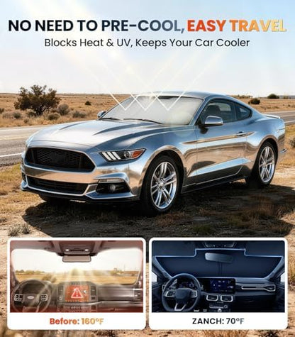 Zanch Custom Windshield Sun Shade for Ford Mustang 2015-2026, 7-Layer UV & Heat Block, 3D Laser Scanned, Interior Protection, Keep Car Cooler, Foldable Car Accessories - Image 2